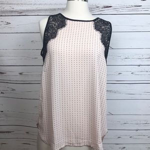 Ann Taylor LOFT Polka Dot Chiffon & Lace Blouse